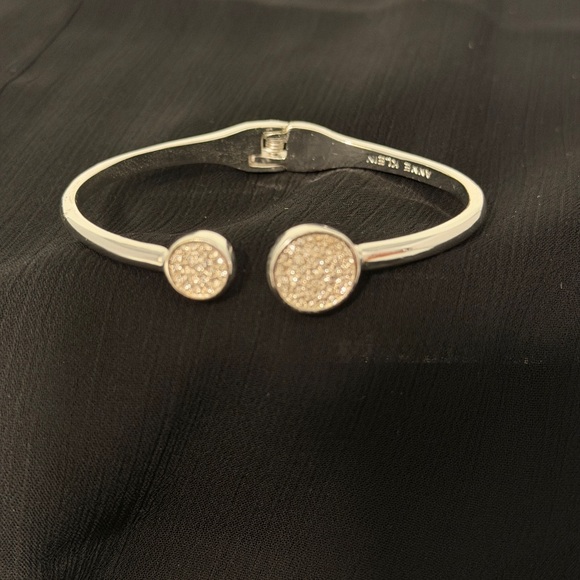 Anne Klein Jewelry - Vintage Anne Klein Silver Hinged Bangle Bracelet Signed with Pave Accents